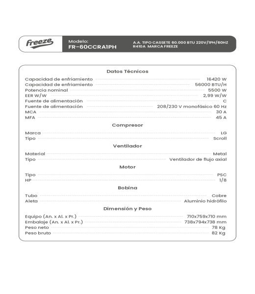 difusor cavacuarto 1.5hpa 2hp 220v- 60hz-1ph 2.200w 2 ventilador con resistencia dd-12 marca freezearea de 12m2 0401b