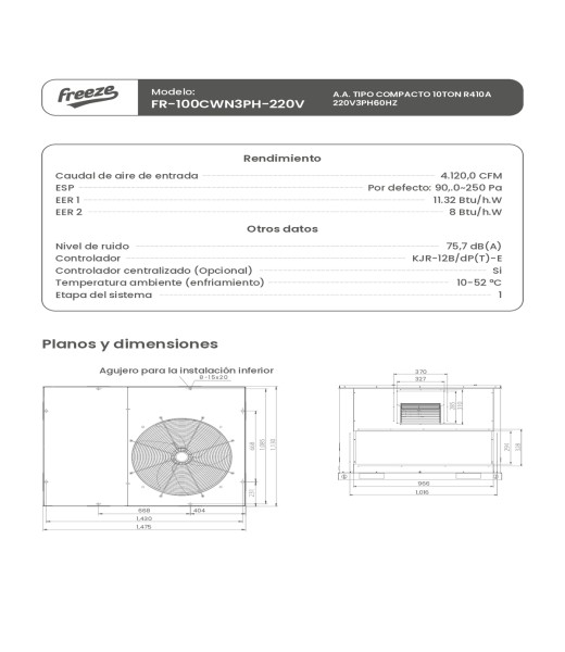 Aire Acondicionado Tipo Compacto 10Ton R410A 220V/3Ph/60Hz