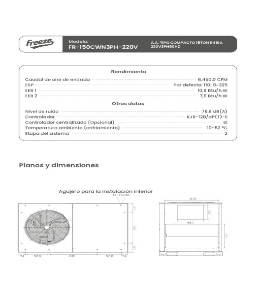 Aire Acondicionado Tipo Compacto 15Ton R410A 220V/3Ph/60Hz