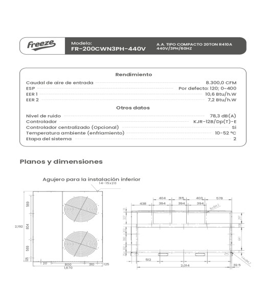 Aire Acondicionado Tipo Compacto 20Ton R410A 440V/3Ph/60Hz