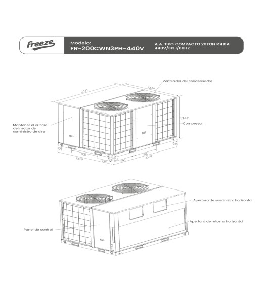 Aire Acondicionado Tipo Compacto 20Ton R410A 440V/3Ph/60Hz