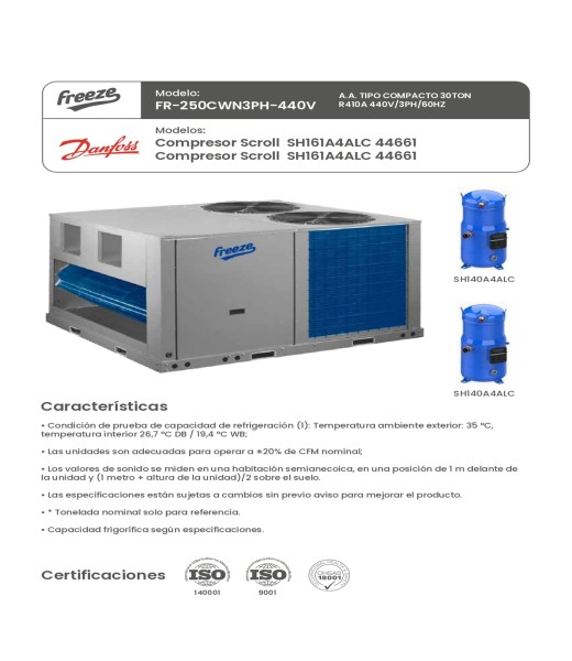 Aire Acondicionado Tipo Compacto 25Ton R410A 440V/3Ph/60Hz