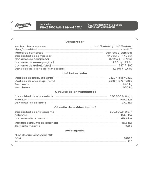 Aire Acondicionado Tipo Compacto 25Ton R410A 440V/3Ph/60Hz