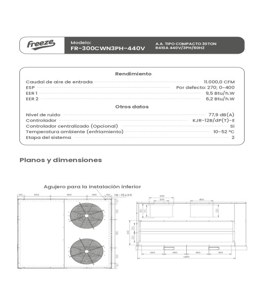 Aire Acondicionado Tipo Compacto 30Ton R410A 440V/3Ph/60Hz