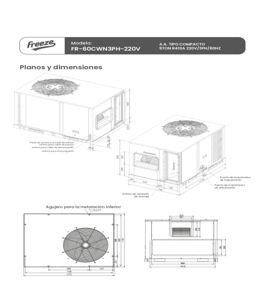 Aire Acondicionado Tipo Compacto 5Ton R410A 220V/3Ph/60Hz