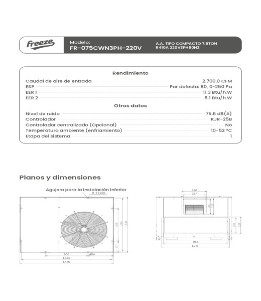 Aire Acondicionado Tipo Compacto 7.5Ton R410A 220V/3Ph/60Hz