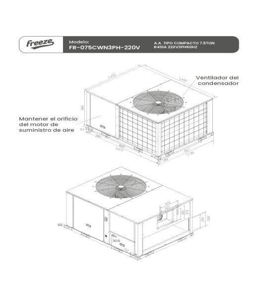 Aire Acondicionado Tipo Compacto 7.5Ton R410A 220V/3Ph/60Hz