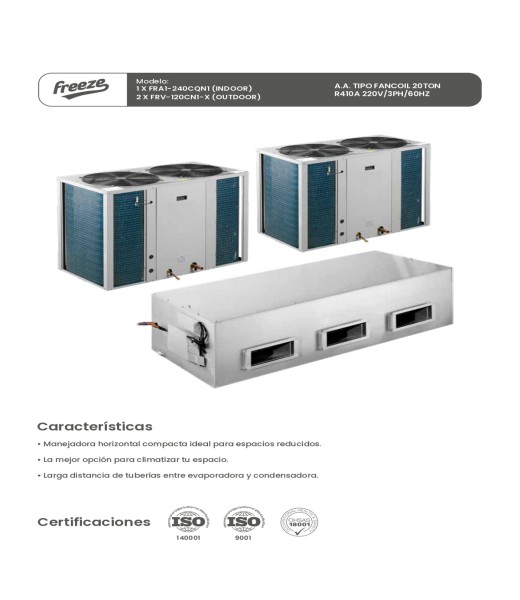 Aire Acondicionado Tipo Fancoil 20Ton R410A 220V/3Ph/60Hz