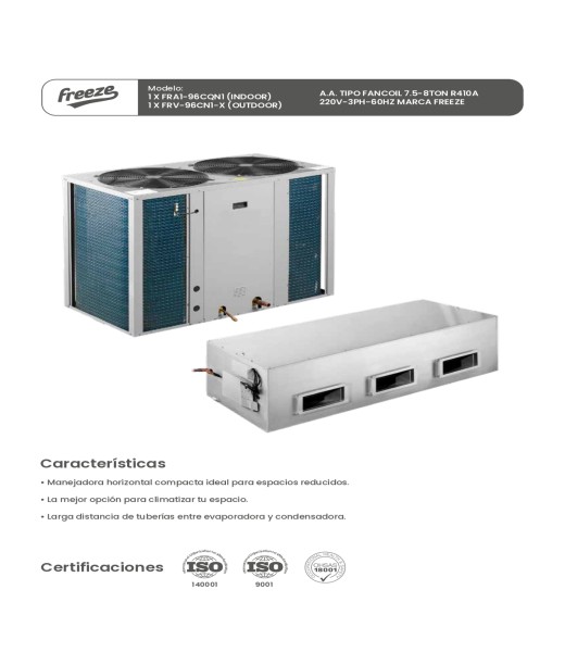 Aire Acondicionado Tipo Fancoil 7.5/8Ton R410A 220V/3Ph/60Hz