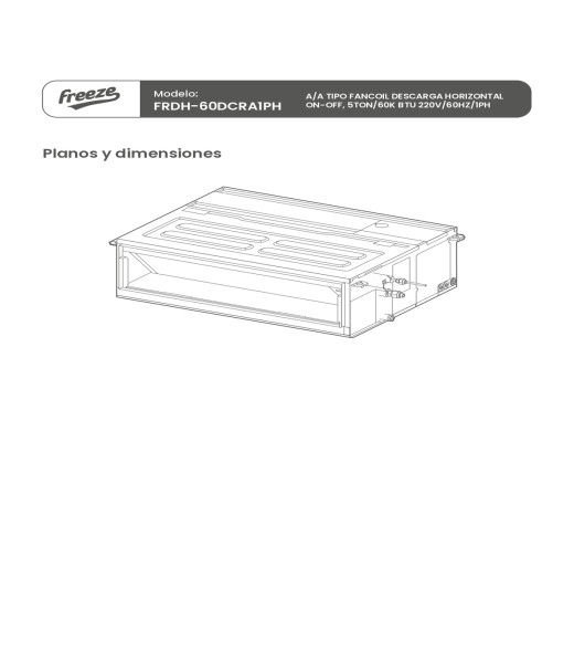 Aire Acondicionado Tipo Fancoil Descarga Horizontal On-Off, 5Ton/60K Btu 220V/60Hz/1Ph