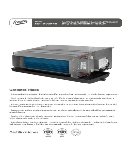 Aire Acondicionado Tipo Fancoil Sistema Agua Helada, Evaporadora 2Ton/24K 220V/1Ph/60Hz
