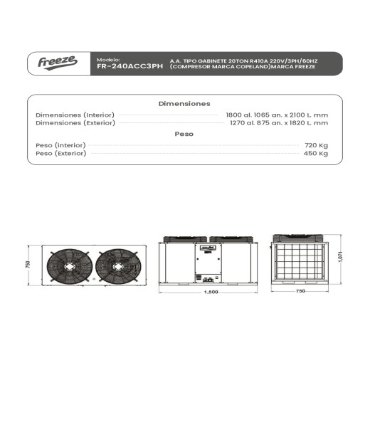 Aire Acondicionado Tipo Gabinete 20Ton R410A 220V/3Ph/60Hz