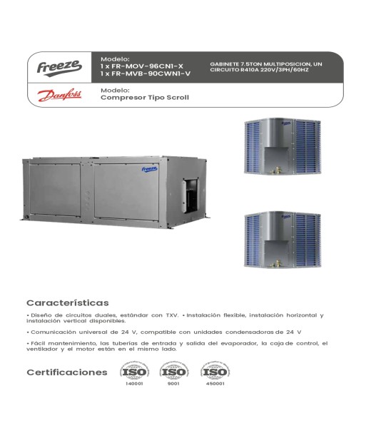 Gabinete 10Ton Multiposicion, Un Circuito R410A 220V/3Ph/60Hz