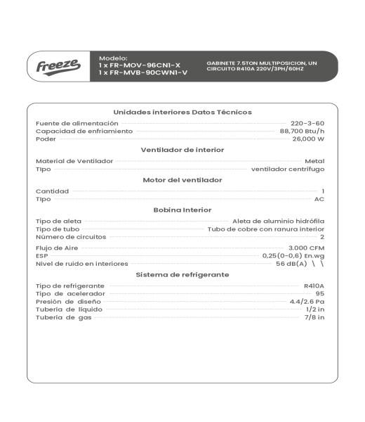 Gabinete 10Ton Multiposicion, Un Circuito R410A 220V/3Ph/60Hz