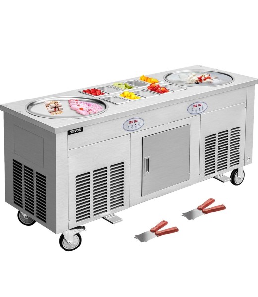 Máquina de Helado Enrollado Freeze Doble Bandeja 50x50 cm con Bandejas para Frutas